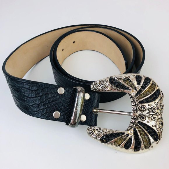 Leatherock Accessories - Leatherock Black Python Stone Buckle Belt